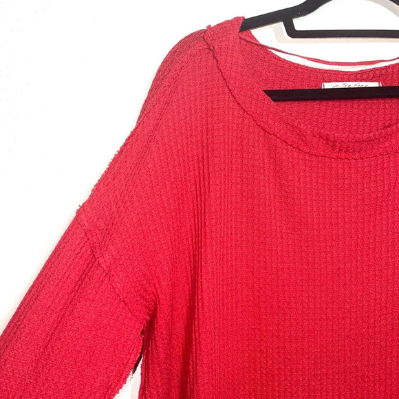 We The Free FP North Shore Top Oversized Red Waffle Knit Tunic Medium Women’s - Picture 4 of 12